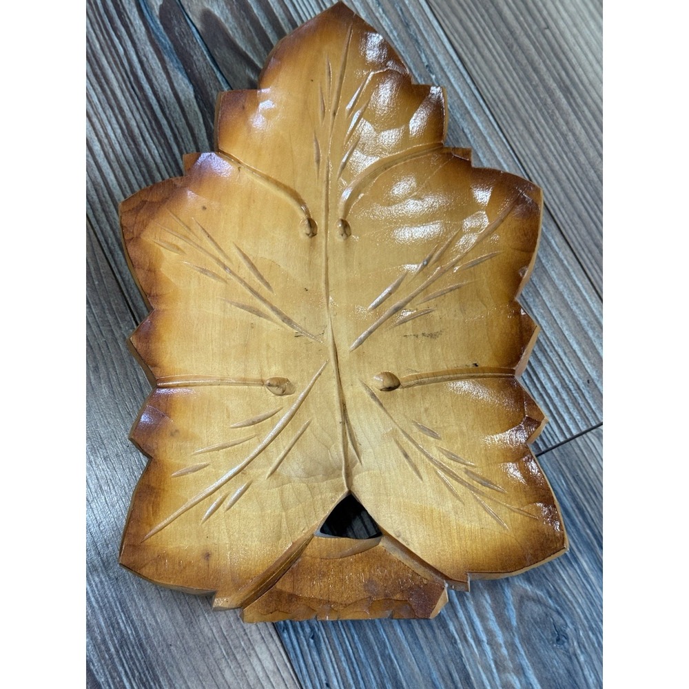 Vintage Wood Carved Fall Leaves Bowl 11.5x7" Beautiful Quality Decor Display